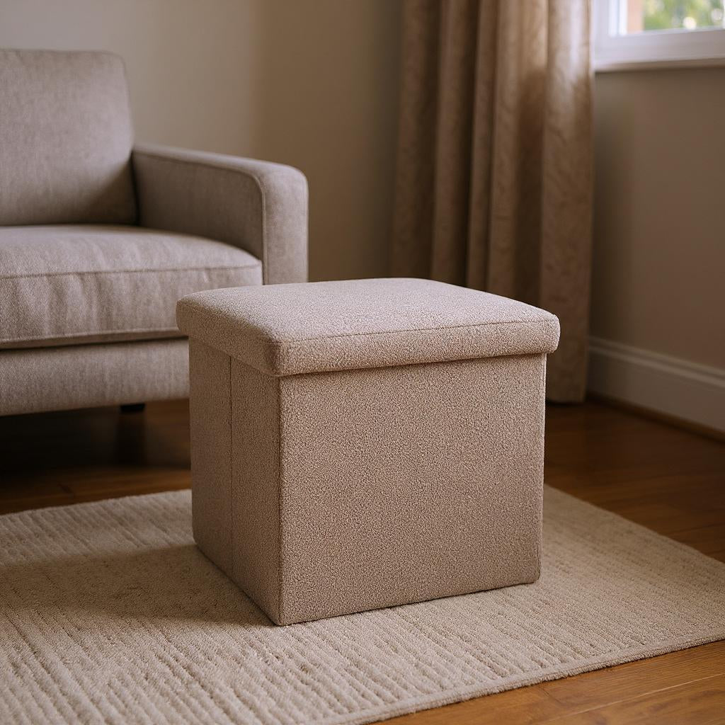 12" Taupe Boucle Cube Storage Ottoman