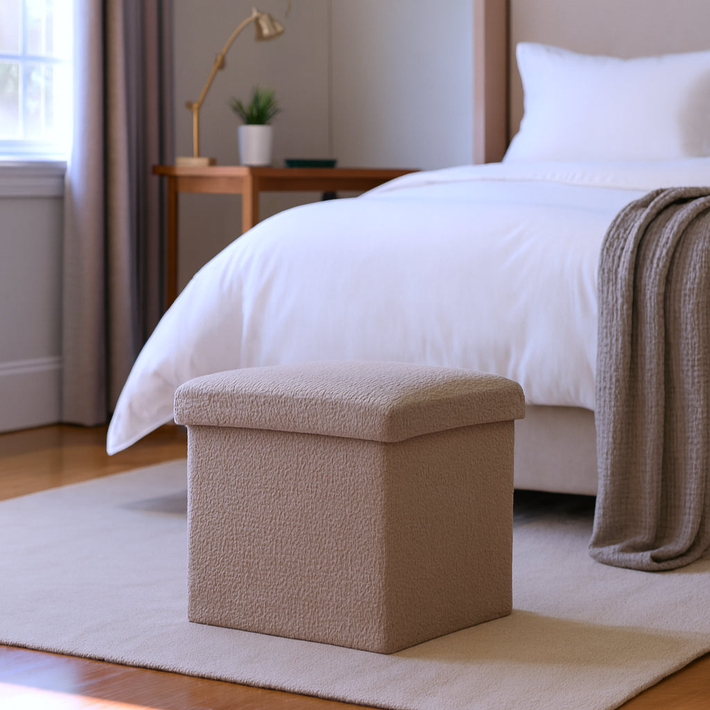 12" Taupe Boucle Cube Storage Ottoman