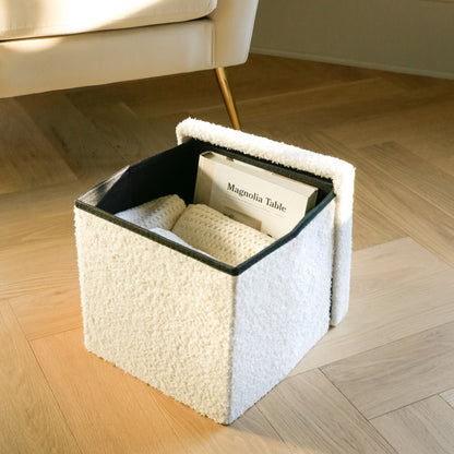 12" White Boucle Cube Storage Ottoman