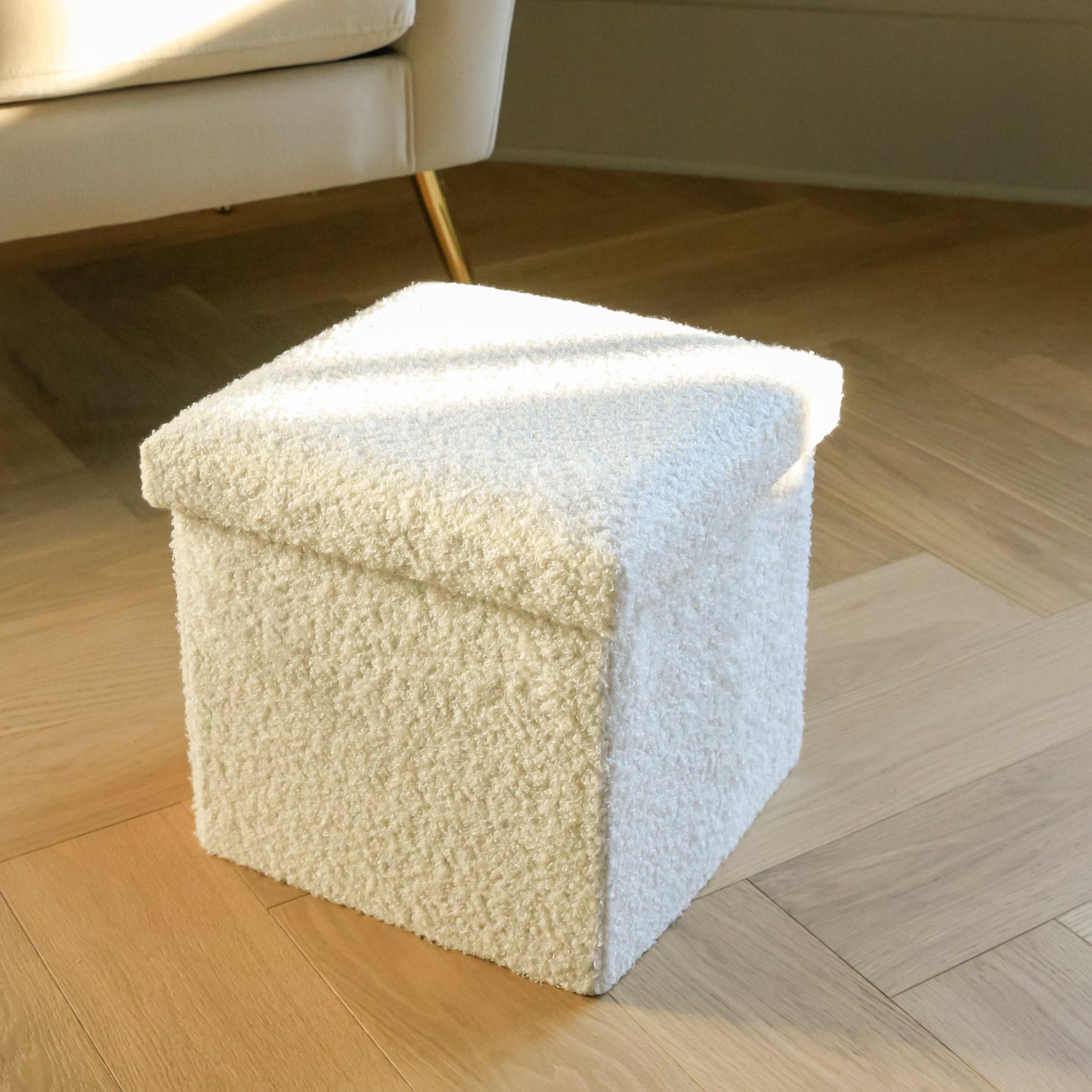 12" White Boucle Cube Storage Ottoman