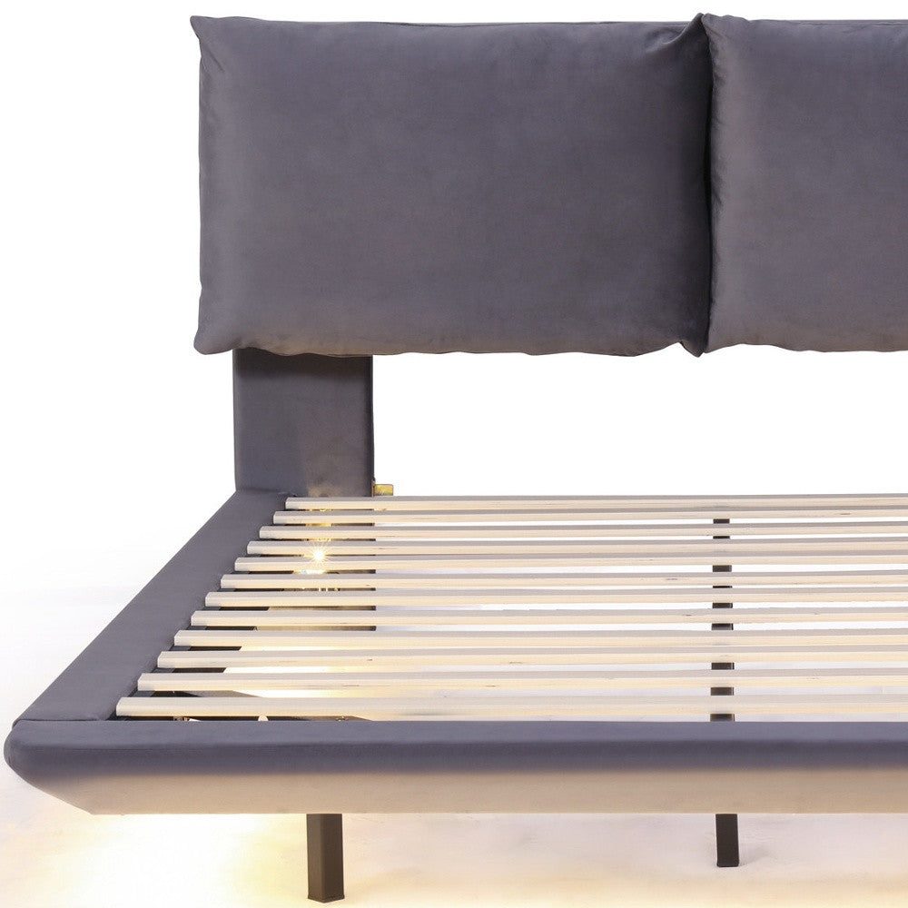 Gray Tufted Upholstered Queen Bed Frame With LED Lighting And USB