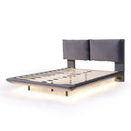 Gray Tufted Upholstered Queen Bed Frame With LED Lighting And USB