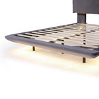 Gray Tufted Upholstered Queen Bed Frame With LED Lighting And USB
