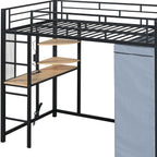 Black Four Poster Wood Twin Loft Bed With Desk And Shelve