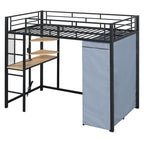 Black Four Poster Wood Twin Loft Bed With Desk And Shelve
