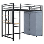Black Four Poster Wood Twin Loft Bed With Desk And Shelve