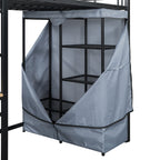 Black Four Poster Wood Twin Loft Bed With Desk And Shelve