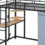 Black Four Poster Wood Twin Loft Bed With Desk And Shelve