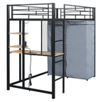 Black Four Poster Wood Twin Loft Bed With Desk And Shelve