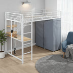 White Four Poster Wood Twin Loft Bed with Desk and Shelves