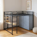 Black Four Poster Wood Full Double Loft Bed with Desk and Shelves