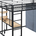 Black Four Poster Wood Full Double Loft Bed with Desk and Shelves