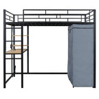 Black Four Poster Wood Full Double Loft Bed with Desk and Shelves