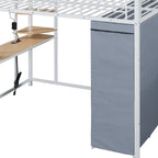 White Four Poster Wood Full Double Loft Bed with Desk and Shelves