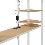 White Four Poster Wood Full Double Loft Bed with Desk and Shelves