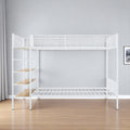 White Twin Over Full Industrial Metal Bunk Bed With Shelves