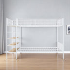 White Twin Over Full Industrial Metal Bunk Bed With Shelves