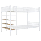 White Twin Over Full Industrial Metal Bunk Bed With Shelves