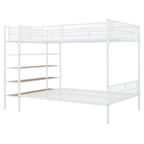 White Twin Over Full Industrial Metal Bunk Bed With Shelves