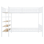 White Twin Over Full Industrial Metal Bunk Bed With Shelves