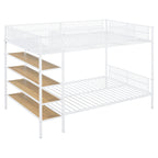 White Twin Over Full Industrial Metal Bunk Bed With Shelves
