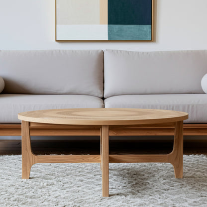 39" Natural and White Solid Wood Round Distressed Coffee Table
