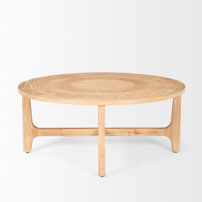 39" Natural and White Solid Wood Round Distressed Coffee Table