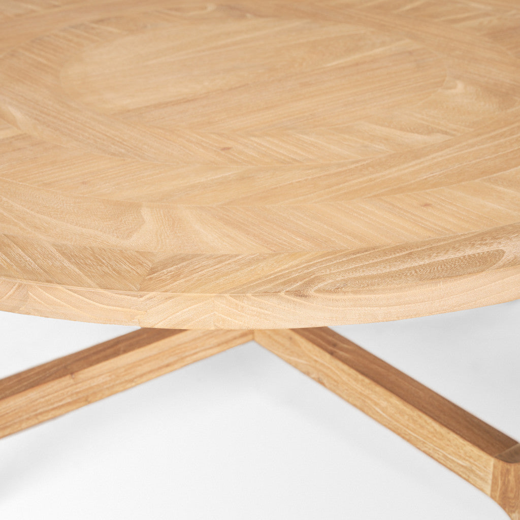 39" Natural and White Solid Wood Round Distressed Coffee Table