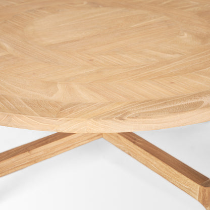 39" Natural and White Solid Wood Round Distressed Coffee Table