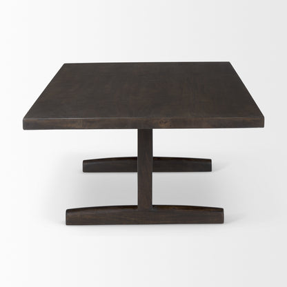 55" Dark Brown Solid Wood Double Pedestal Coffee Table