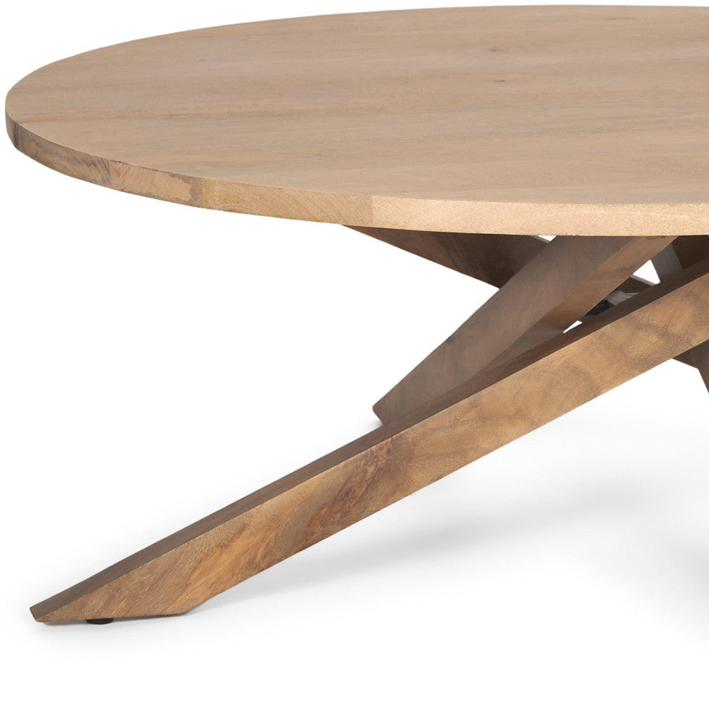 42" Natural Solid Wood Round Cross Legs Coffee Table