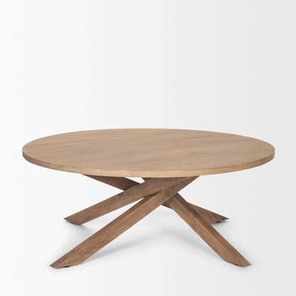 42" Natural Solid Wood Round Cross Legs Coffee Table