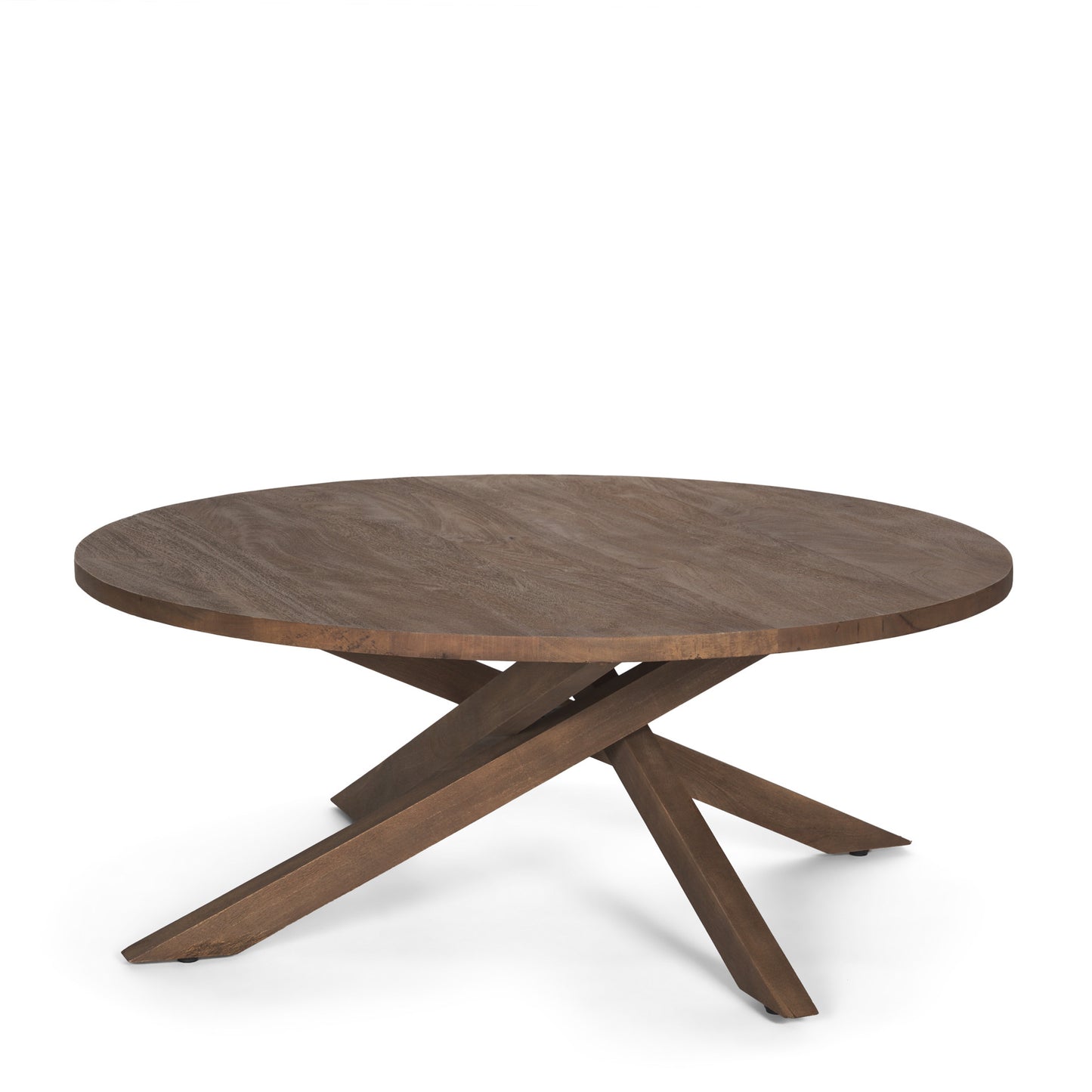 42" Brown Solid Wood Round Cross Legs Coffee Table