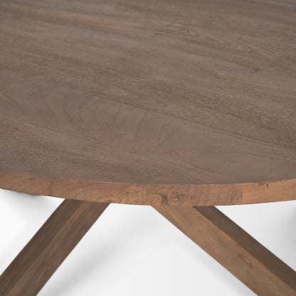 42" Brown Solid Wood Round Cross Legs Coffee Table