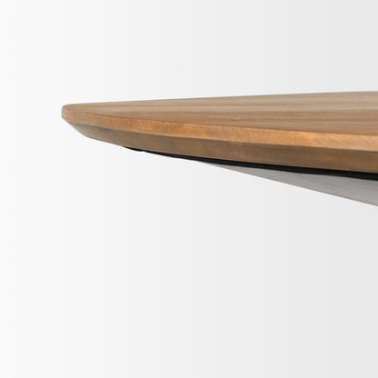 63" Brown and Black Solid Wood and Metal Pedestal Base Round Top Dining Table