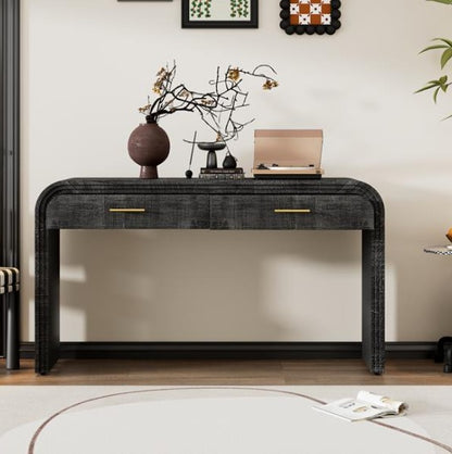 Unique Vintage Silhouette Console Table With An Open Design With Two Drawers At The Top For Entrance, Dining Room, Living Room - Antique Black