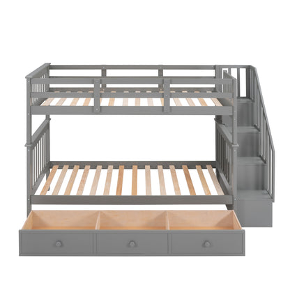 Stairway Twin-Over-Twin Bunk Bed With 3 Drawers - Gray