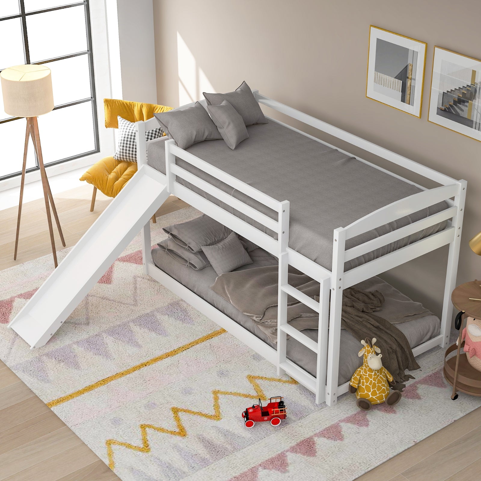 Twin Bunk Bed With Convertible Slide & Ladder, White