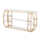 Marble Console Table, 3 Tiers Modern Console Table For Open Storage, Golden Geometric Table With Iron Tubes, Anti-Tip Device And Triangular Support For Living Room, Hallway, Entryway, Foyer