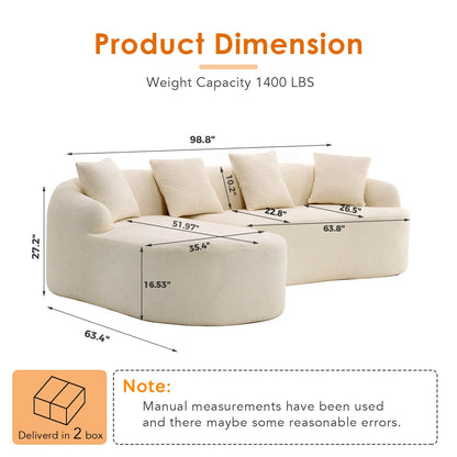 Boneless L-Shape Sectional Sofa with Curved Chaise