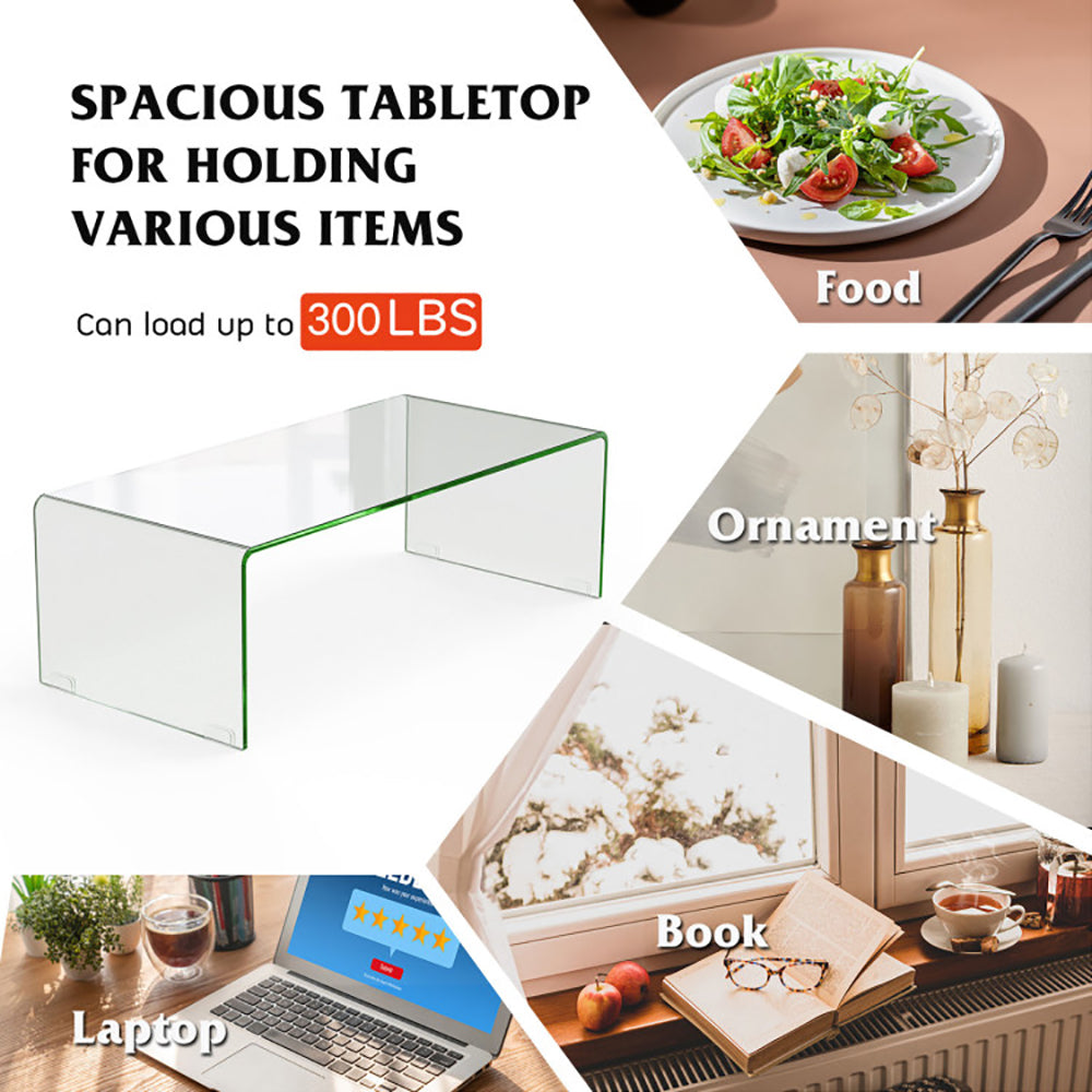 42.5 X 20 X 14 Inch Glass Coffee Table With Rounded Edges For Living Room
