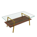 Rectangle Coffee Table, Tempered Glass Tabletop With Gold Metal Legs, Modern Table For Living Room ,