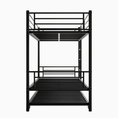 Twin Bunk Bed With Trundle Metal Bunkbeds With Ladder And Full-Length Guardrail, Noise Free, No Box Spring Needed, Black