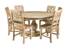 Seven Piece Natural Round Solid Wood Dining Set with Six Chairs