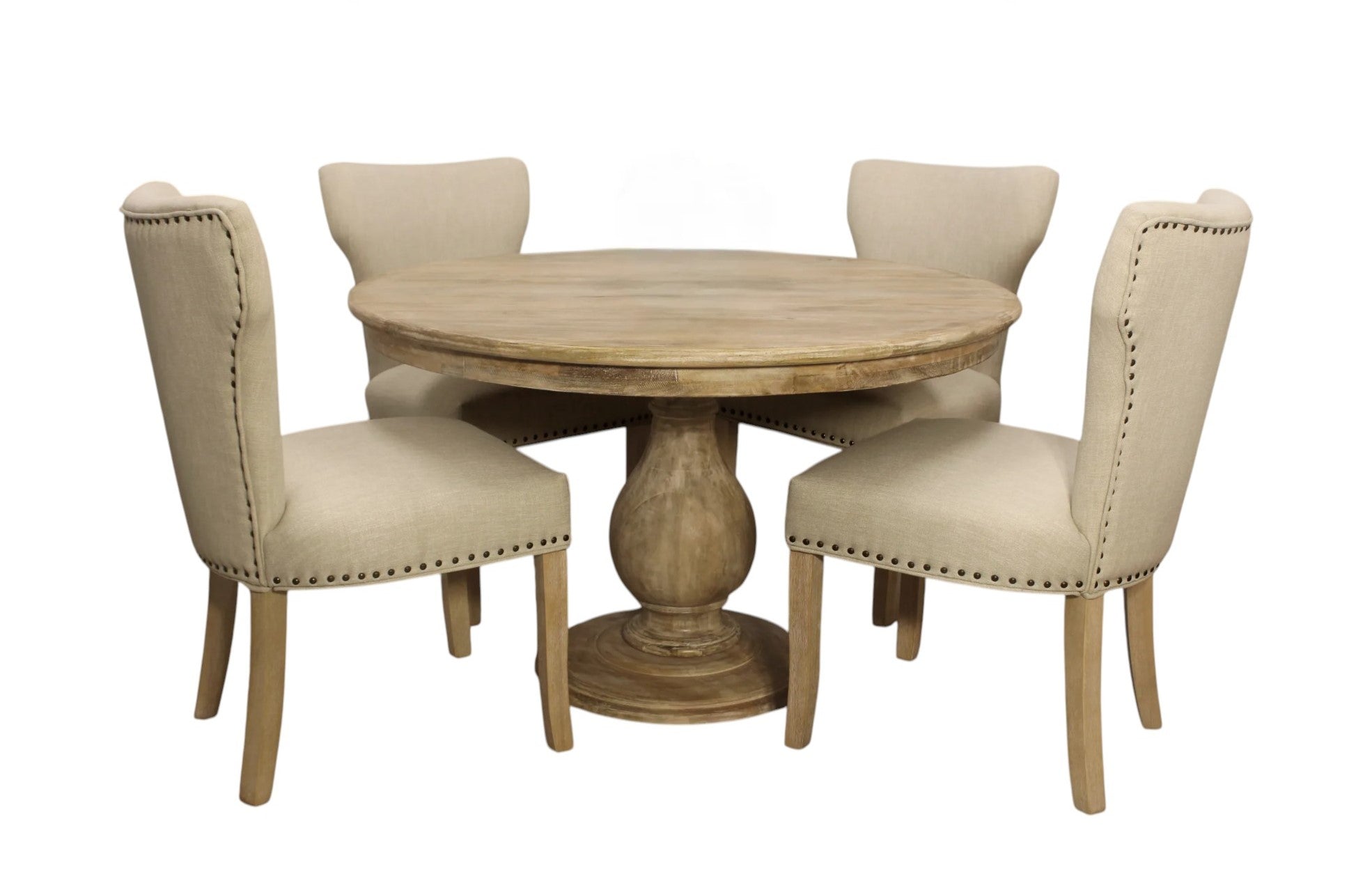 Five Piece Natural Round Solid Wood Dining Set with Four Chairs