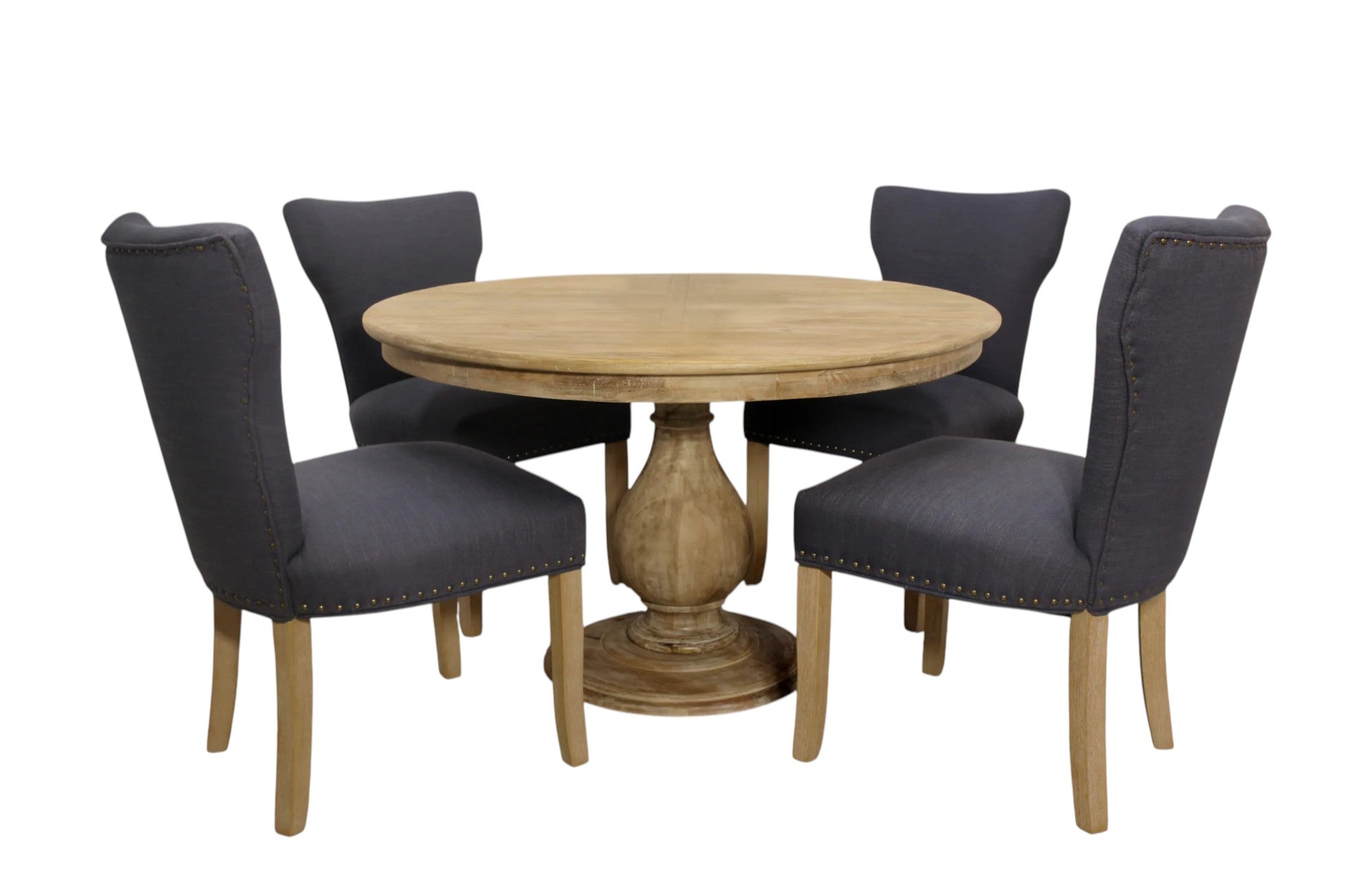 Five Piece Natural Round Solid Wood Dining Set with Four Chairs