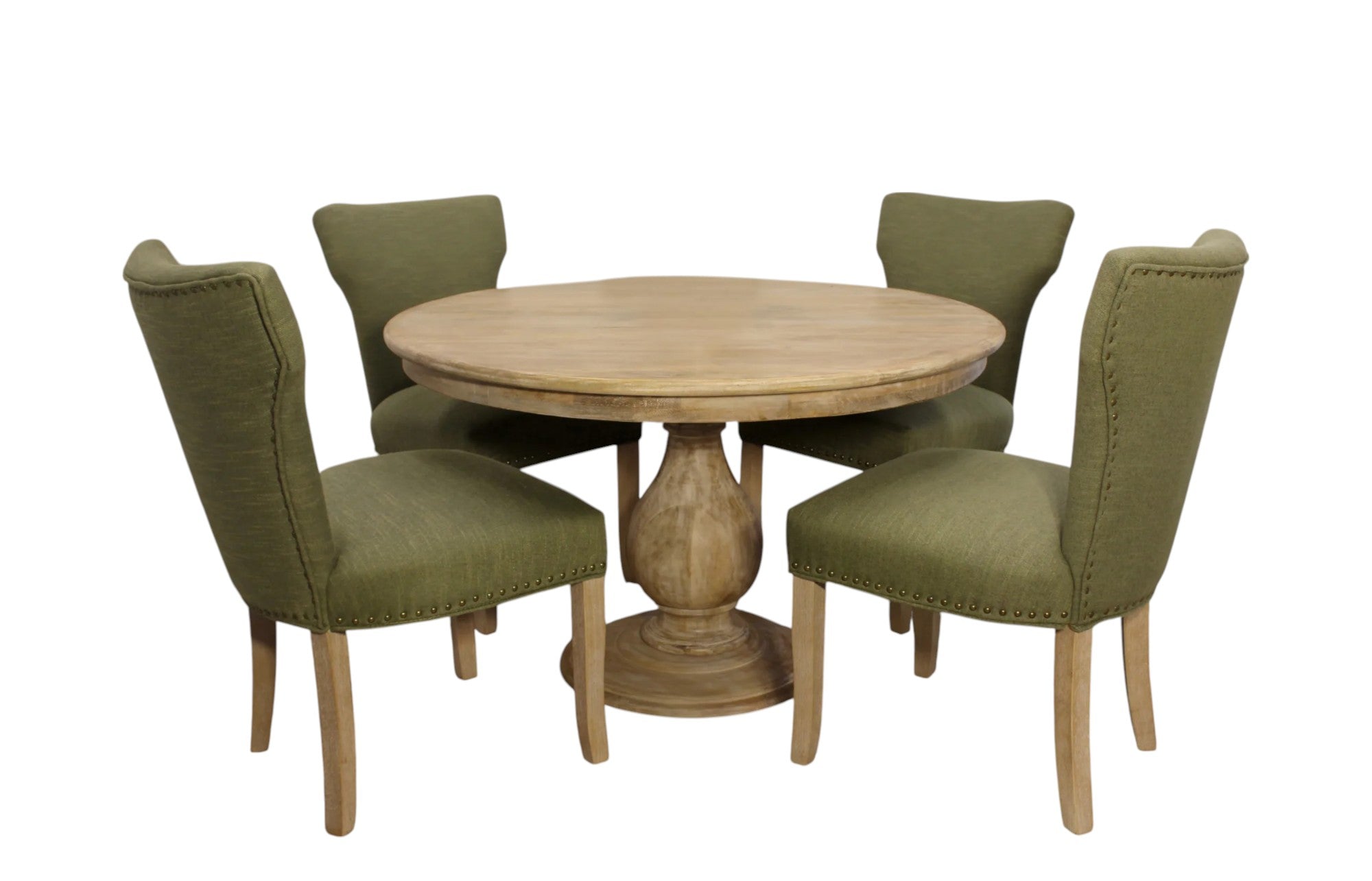 Five Piece Natural Round Solid Wood Dining Set with Four Chairs