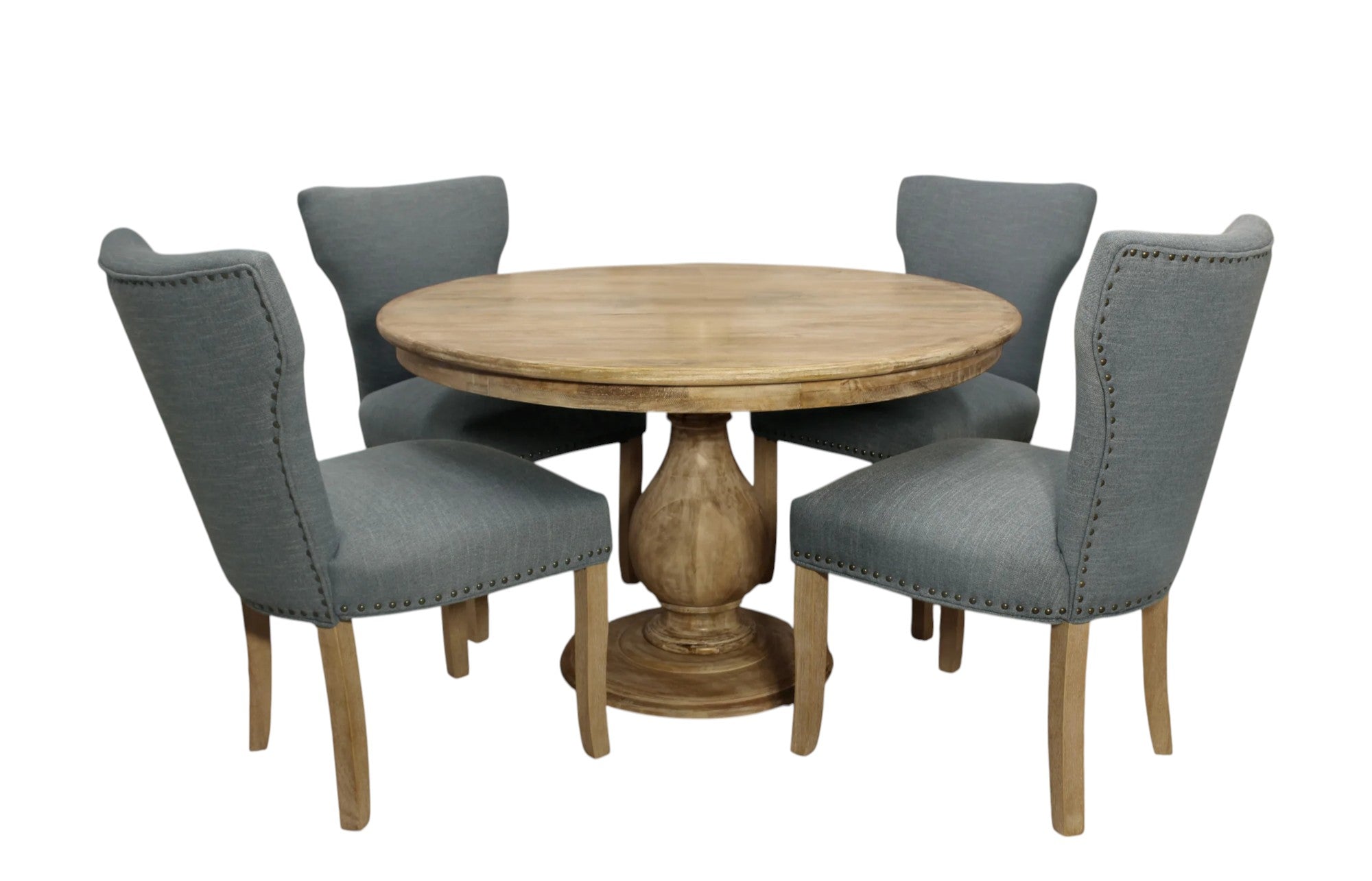 Five Piece Natural Round Solid Wood Dining Set with Four Chairs