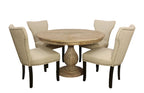 Five Piece Natural Round Solid Wood Dining Set with Four Chairs