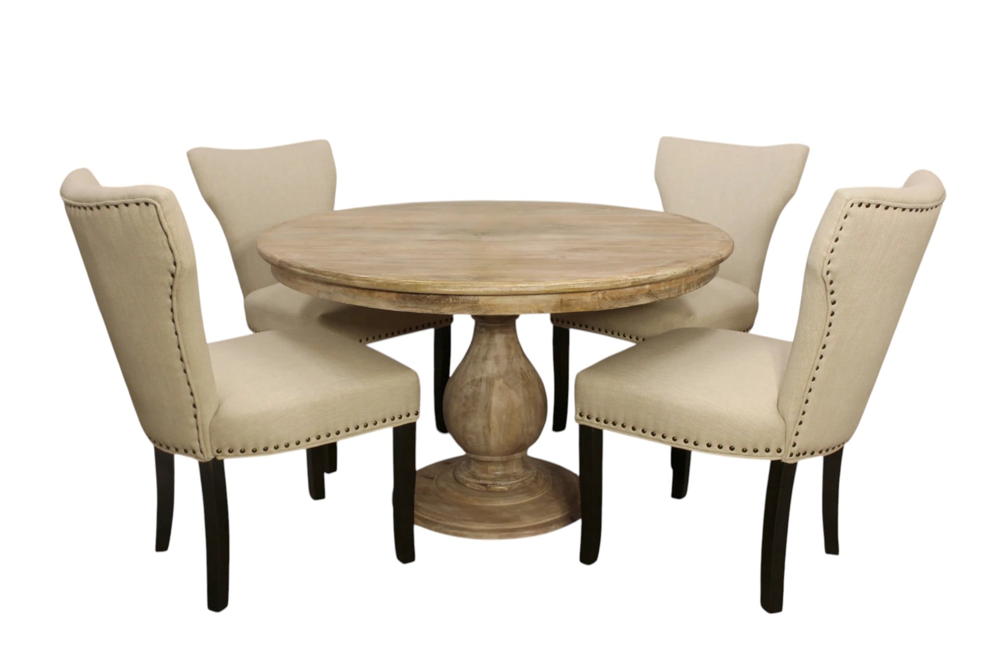 Five Piece Natural Round Solid Wood Dining Set with Four Chairs